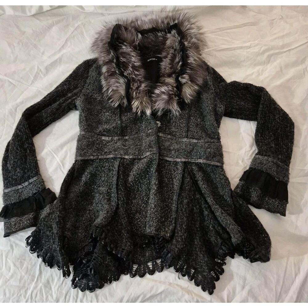 💥 Dolce Cabo Size M Black Gray Wool Fur Jacket D1